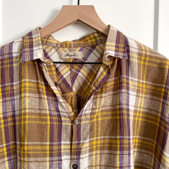 Ichi Antiquites Plaid Linen Button Front Shirt - Picture 3 of 9